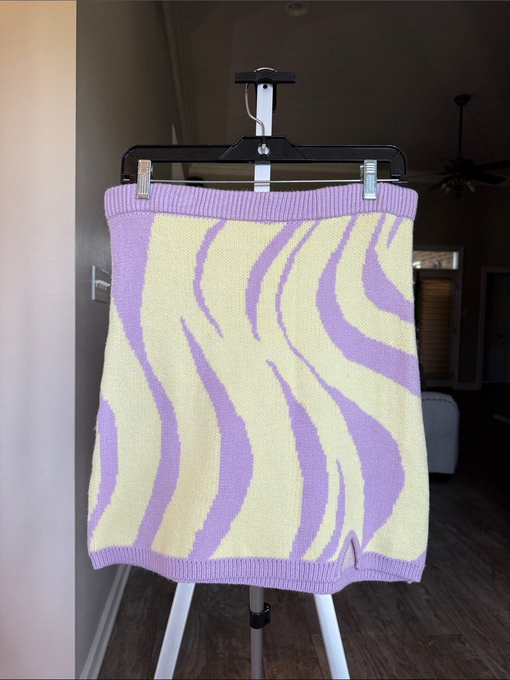 Women's Pastel Sweater Purple & Cream Knit Zebra-Print Skirt